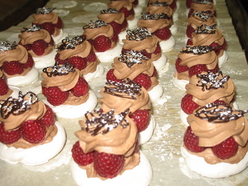 with dark Colombian chocolate mousse with fresh raspberries